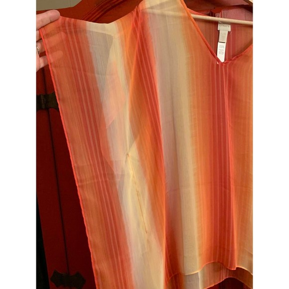 Chicos SM/M Orange Yellow Ombre Batwing Sheer Shirt Flutter Sleeve Poncho EUC - Picture 3 of 4